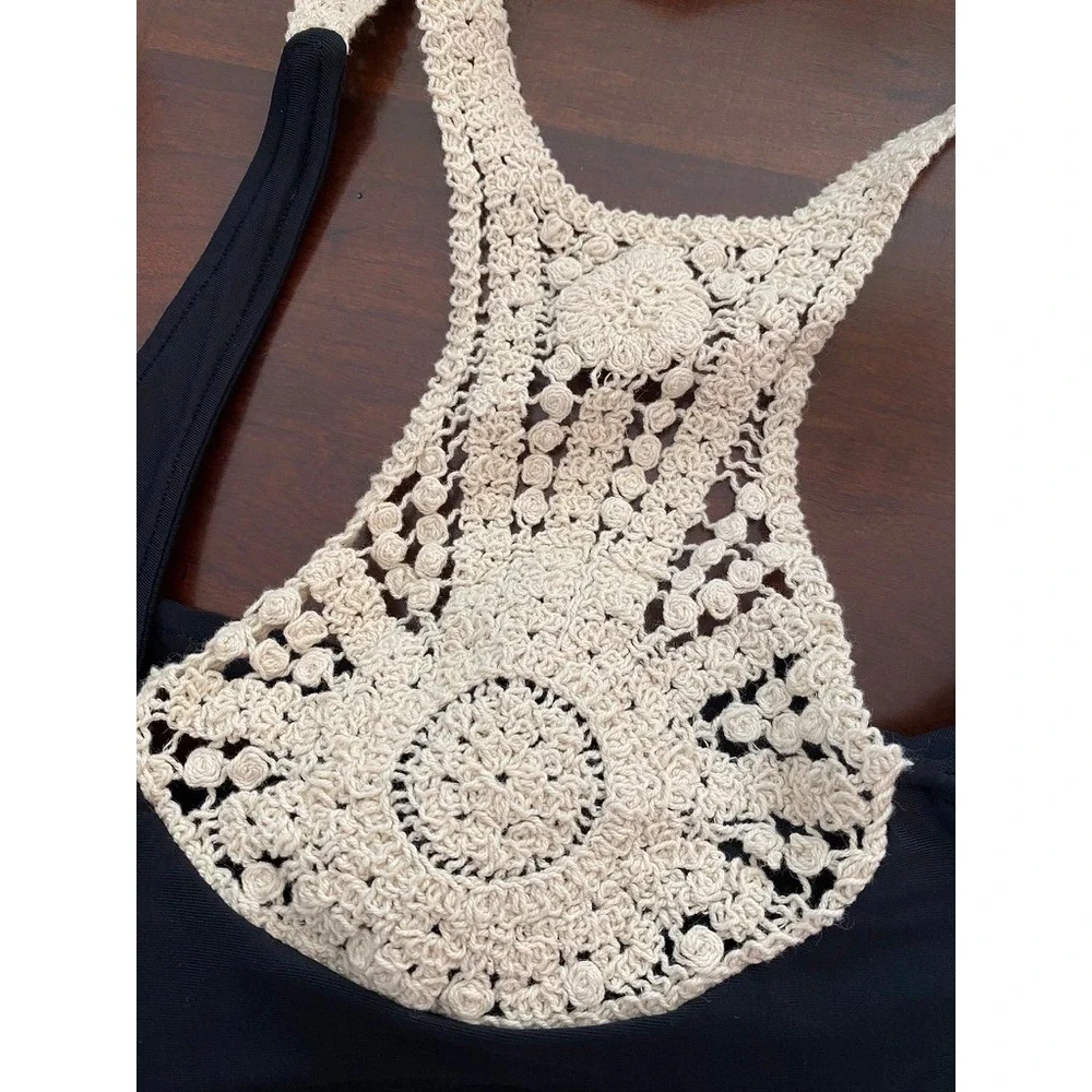 L*Space Crochet Bikini Top M NWT Black Strappy Back Indie Festival Coquette